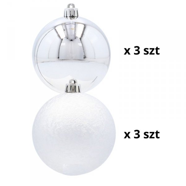 EKSKLUZYWNY ZESTAW 6 BOMBEK CHOINKOWYCH 8 CM - SREBRNY
