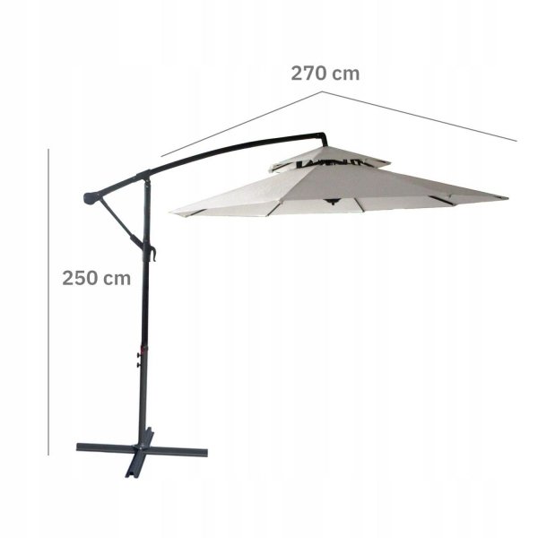 PARASOL OGRODOWY DUŻY SOLIDNY SKŁADANY 2,7 M Z WYSIĘGNIKIEM REGULACJA XXL - ECRU FINO