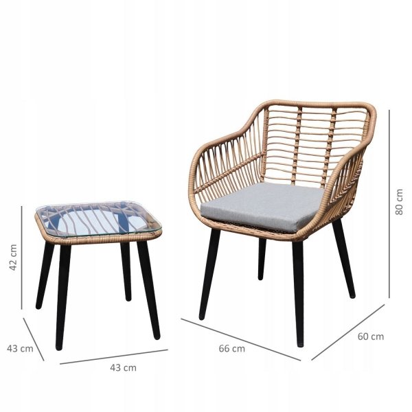 Zestaw mebli ogrodowych RATTAN KRZESŁA 2 + STOLIK