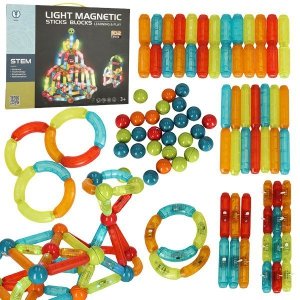 Klocki magnetyczne LED magnetic sticks duże patyczki świecące dla małych dzieci 102 elementy