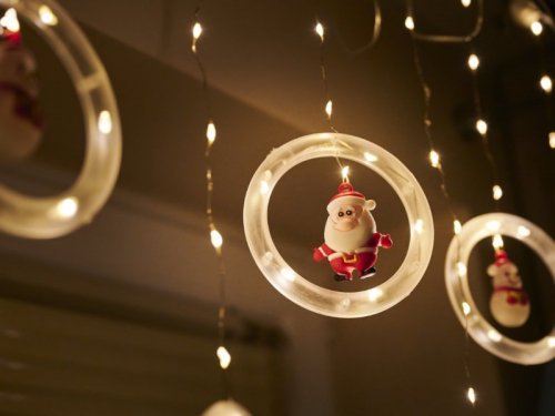 Lampki LED kurtyna z figurkami Boże Narodzenie 3m 125LED 10 żarówek ciepły biały zasilanie sieciowe