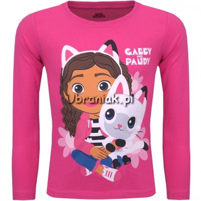 Bluzka Koci Domek Gabi z kotkiem długi rękaw ciemny róż 