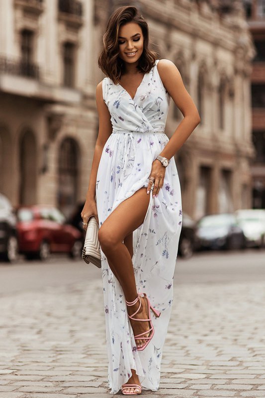 Sukienka Maxi print w kwiaty - Biała