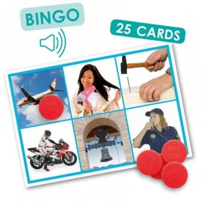 Gra  Bingo dla dzieci dźwięki odgłosy dom i miasto