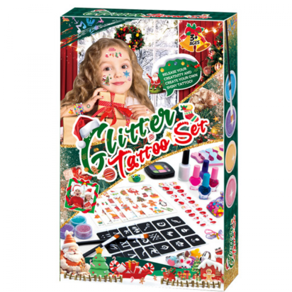 ZESTAW DO ROBIENIA TATUAŻY SZABLONY TATUAŻE BROKATOWE ZMYWALNE - ŚWIĄTECZNY (tds0755)