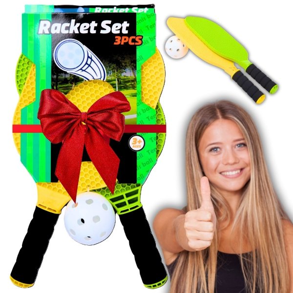 ZESTAW PALETEK DLA DZIECI DO TENISA BADMINTONA DWIE PALETKI RAKIETY PIŁKA (tds0785)