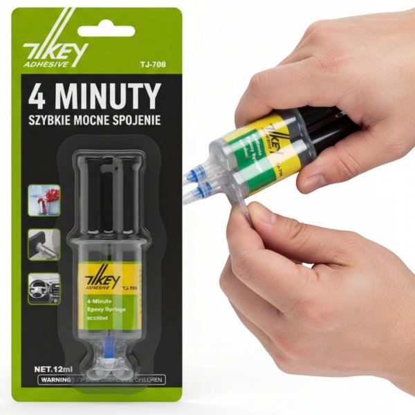 KLEJ EPOKSYDOWY PROFESJONALNY BEZBARWNY W STRZYKAWCE 2 X 12,5 ML 4-MINUTOWY (tds0861)