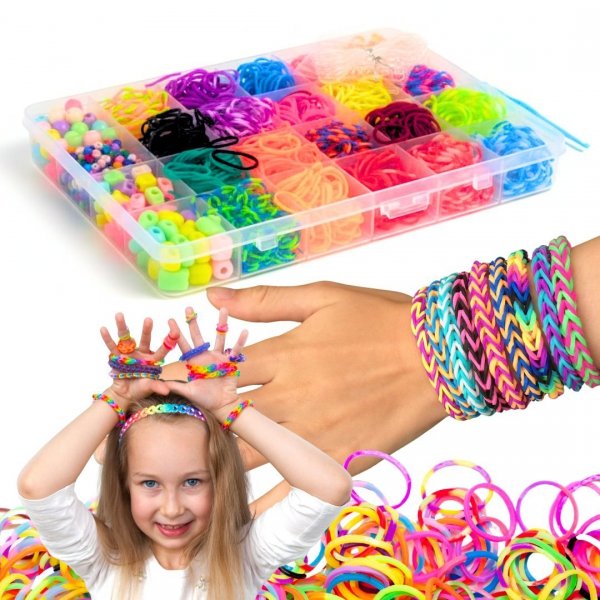 GUMKI DO ROBIENIA BRANSOLETEK BIŻUTERII ZESTAW GUMEK LOOM BANDS ETUI 1000 ( tds0846)