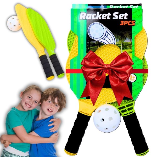 ZESTAW PALETEK DLA DZIECI DO TENISA BADMINTONA DWIE PALETKI RAKIETY PIŁKA (tds0785)