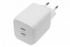 Digitus Ładowarka sieciowa, zasilacz GaN 2x USB-C PD 3.0 max. 65W, biała