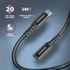 AXAGON BUCM32-CF15AB Kabel przedłużacz Gen2 USB-C - USB-C 1.5m, 5A, 20Gbps, PD 240W, oplot, czarny