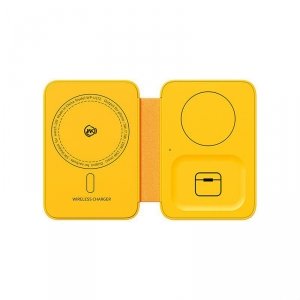 WEKOME Ładowarka bezprzewodowa 3w1 z MagSafe do iPhone, Apple Watch i AirPods + lusterko (Żółta)
