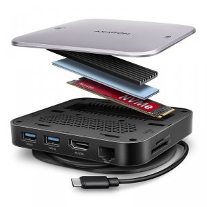 AXAGON HMC-UFO Wieloportowy hub USB 9in1, 10Gbps, 2x USB-A, HDMI 4K/60Hz, M.2 NVMe/SATA, audio, PD 100W, SD/microSD, GLAN, 65cm 