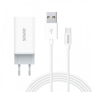 Savio Ładowarka sieciowa 65W GaN LA-07 z kablem USB-A-USB typ C 1m, biała