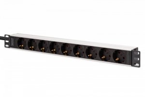 Digitus Listwa zasilająca PDU Rack 19, 9 gniazd Schuko CEE 7/3 (45°), kabel 2m wtyk IEC C20, 16A, aluminiowa