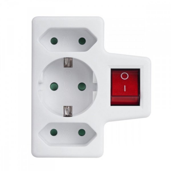 Maclean Gniazdko 1x16A 2x2.5A Schuko MCE215 z włącznikiem/wyłącznikiem, maks obciążenie 3680W, 2x wtyczka euro, 1x schuko