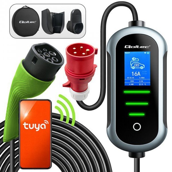 Qoltec Ładowarka do samochodu elektrycznego EV i hybryd | 11kW | 400V | CEE 16A | Wi-Fi | LCD | 5m