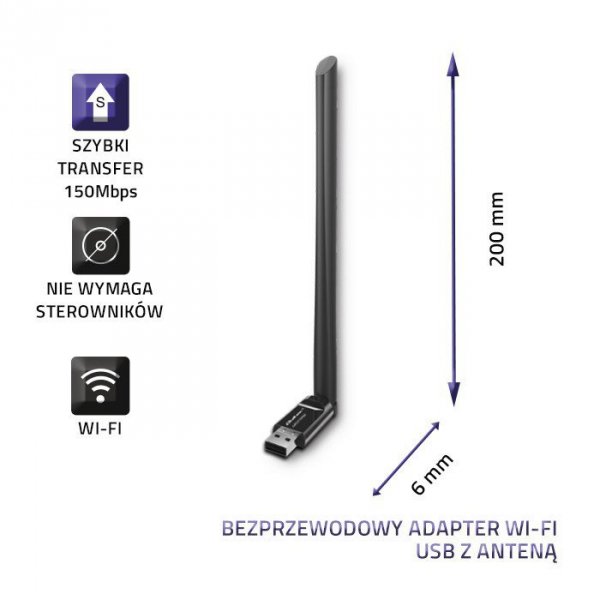 Qoltec Adapter Wi-Fi USB z anteną bezprzewodowy