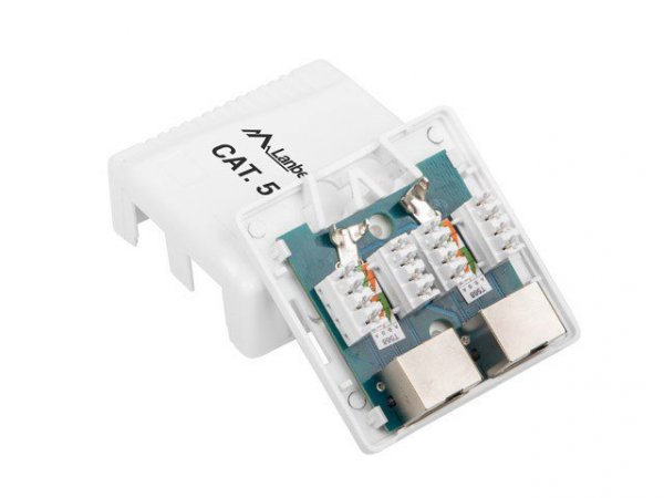 Lanberg Gniazdo natynkowe 2x RJ45 Kat.5E białe ekranowane