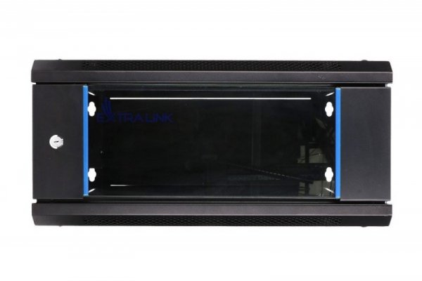 Extralink Szafka wisząca rack 4U 600x450 czarna szklane drzwi