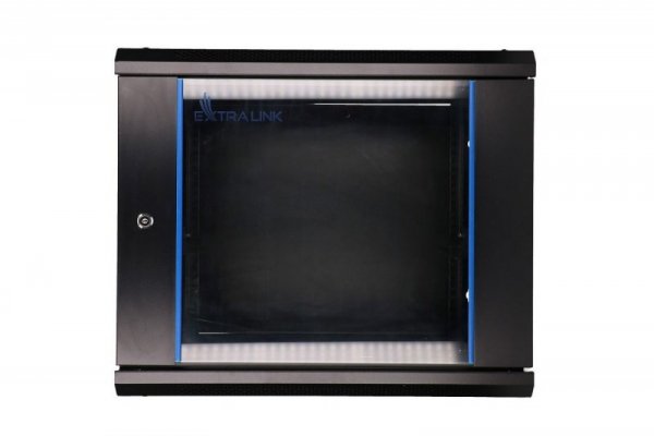 Extralink Szafka wisząca rack 9U 600x600 czarna szklane drzwi