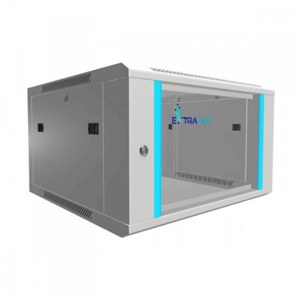 Extralink Szafka wisząca rack 6U 600x600 szara szklane drzwi