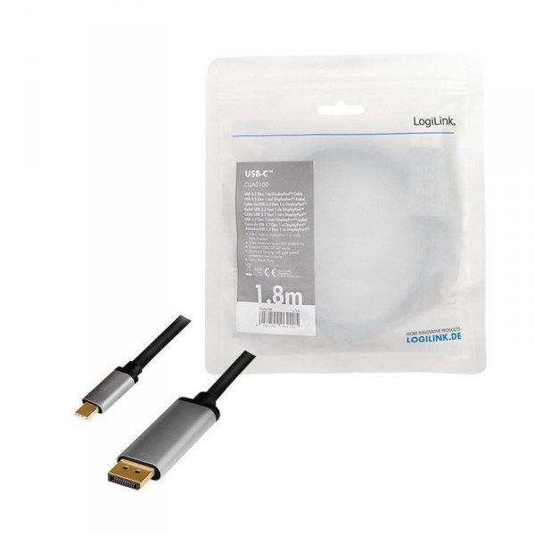 LogiLink Kabel USB-C do DP, 4K 60Hz aluminiowy 1.8m