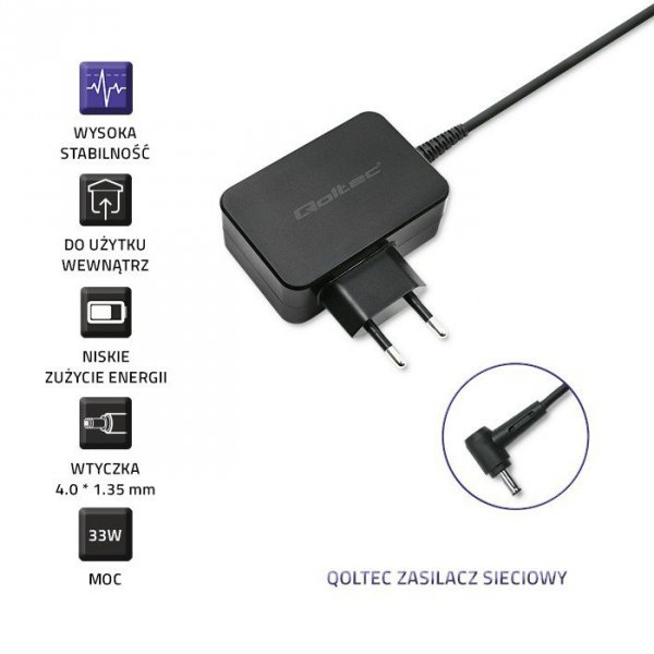 Qoltec Zasilacz do ultrabooka Asus 33W | 19V | 1.75A | 4.0*1.35