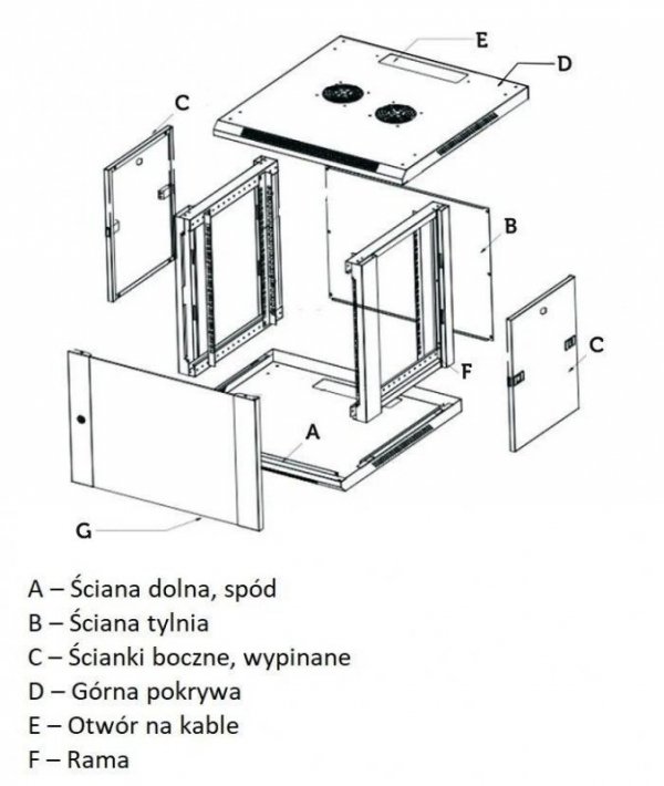 Extralink Szafa rack 15U 600x450mm czarna wisząca