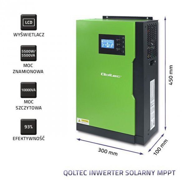 Qoltec Hybrydowy inwenter solarny Off-Grid 5,5kW | 100A | 48V | MPPT |  Sinus