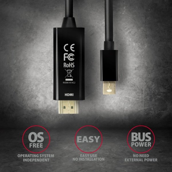 AXAGON RVDM-HI14C2 Konwerter/kabel aktywny Mini DP &gt; HDMI 1.4 kabel 1.8m4K/30Hz