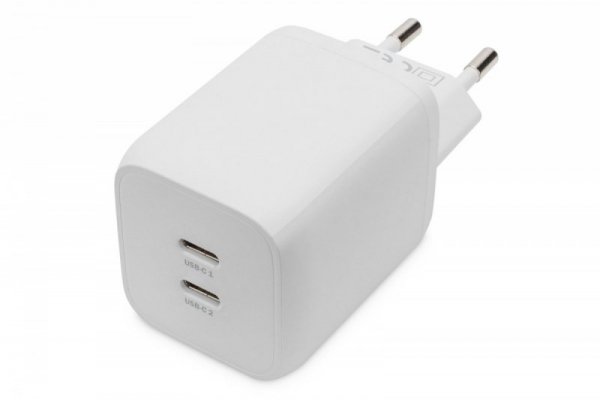 Digitus Ładowarka sieciowa, zasilacz GaN 2x USB-C PD 3.0 max. 65W, biała