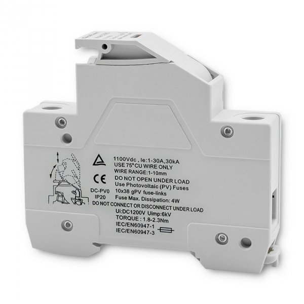 Qoltec Podstawa bezpiecznikowa z diodą + bezpiecznik DC | 1P | 1000V |  30A | 10x38 | solar