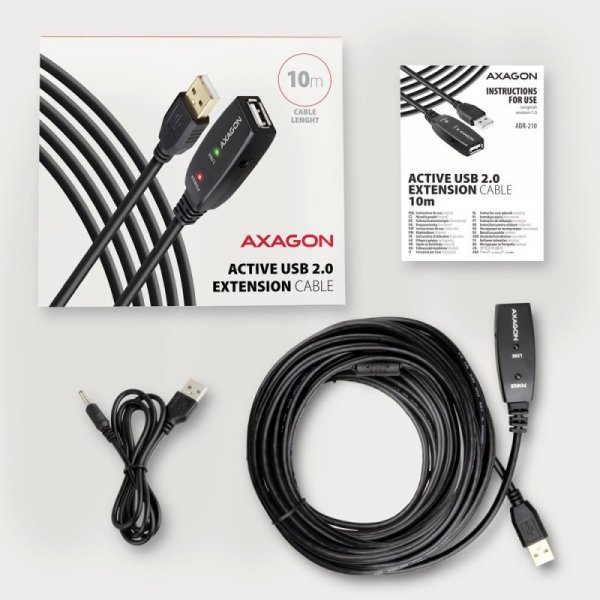 AXAGON ADR-210 USB 2.0 A-M -&gt; A-F aktywny kabel przedłużacz/wzmacniacz 10m