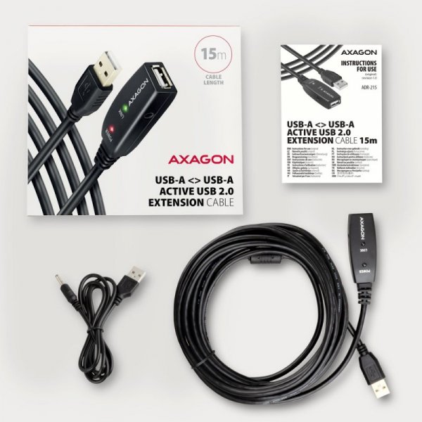 AXAGON ADR-215 USB 2.0 A-M -&gt; A-F aktywny kabel przedłużacz/wzmacniacz 15m