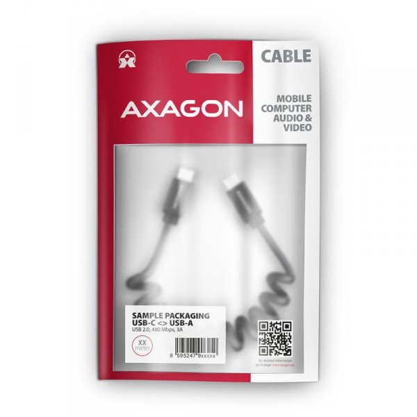 AXAGON BUCM-CM20TB Kabel Twister USB-C - USB-C, 1.1m USB2.0 3A ALU, czarny