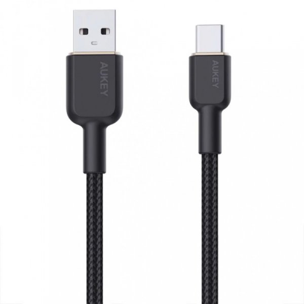 AUKEY CB-NAC1 Black nylonowy kabel USB C - USB A | 1m | 3A | 60W PD | 20V