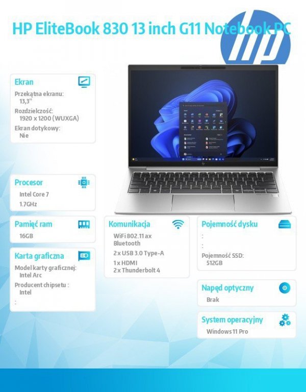 HP Inc. Notebook EliteBook 830 G11 U7-155U 512GB/16GB/W11P/13,3 9G0D4ET