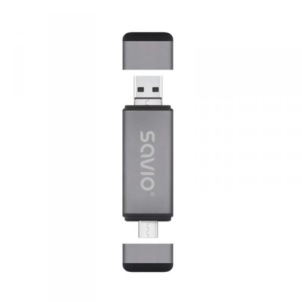 Savio Czytnik kart SD 3w1, USB-C+ USB-A 2.0+ Micro USB, AK-72