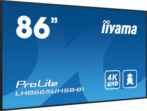 IIYAMA Monitor 86 cali LH8665UHSB-B1, 24/7, IPS, ANDROID 11, 4K, 800cd, iiSignage2, SDM, 2x HDMI, DP, 2x USB,2x 10W, RJ45, WiFi,