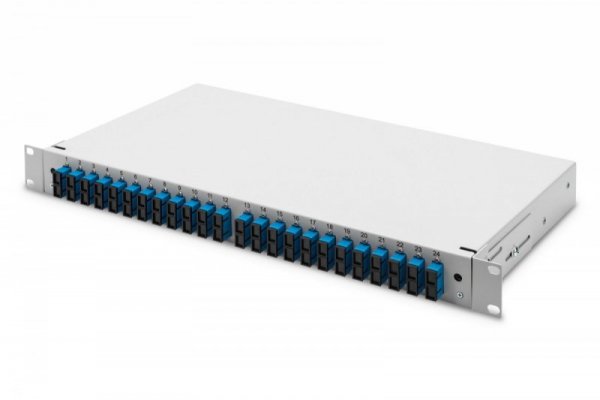 Digitus Przełącznica światłowodowa/panel krosowy z wyposażeniem 19 cali 1U, 24x SC duplex, OS2, pigtaile, adaptery, tacki, wysuw