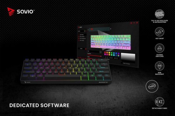 Savio Klawiatura mechaniczna BLACKOUT X2  OUTEMU Red, Hot Swap