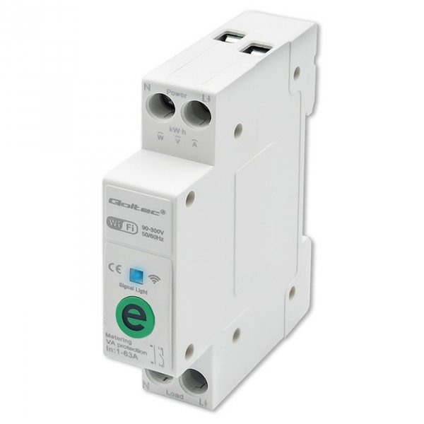 Qoltec Przekaźnik 63A na szynę DIN z licznikiem energii elektrycznej |  eWeLink od Sonoff | Wi-Fi | Dioda LED
