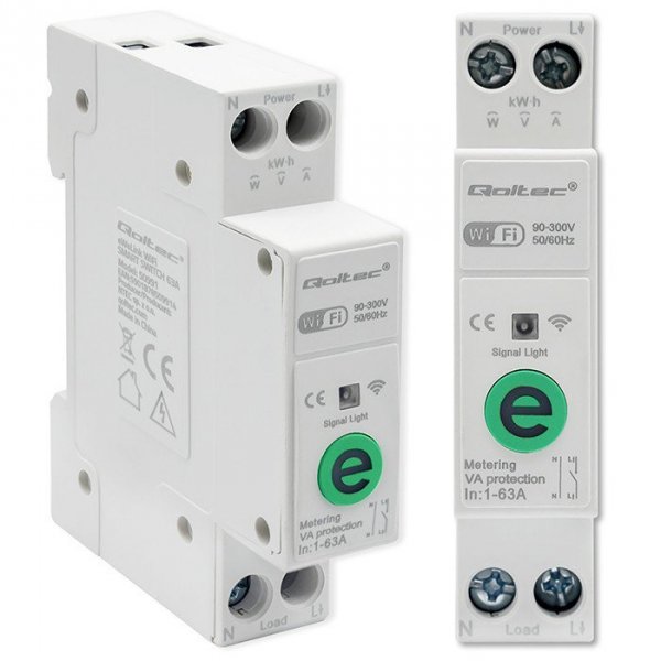 Qoltec Przekaźnik 63A na szynę DIN z licznikiem energii elektrycznej |  eWeLink od Sonoff | Wi-Fi | Dioda LED