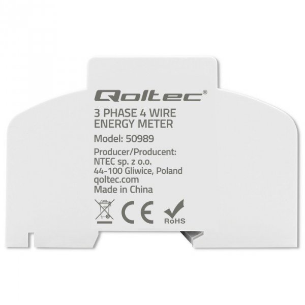 Qoltec Trójfazowy dwukierunkowy elektroniczny licznik | miernik zużycia energii na szynę DIN | 400V | 100A | LCD | 4P