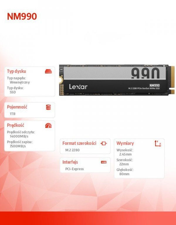Lexar Dysk SSD NM990 1TB Gen5 14000/7500