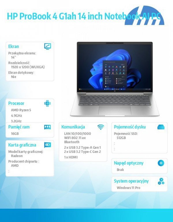HP Inc. Notebook ProBook 4 G1ah R5-220 512GB/16GB/W11P/14.0   C51G0ET