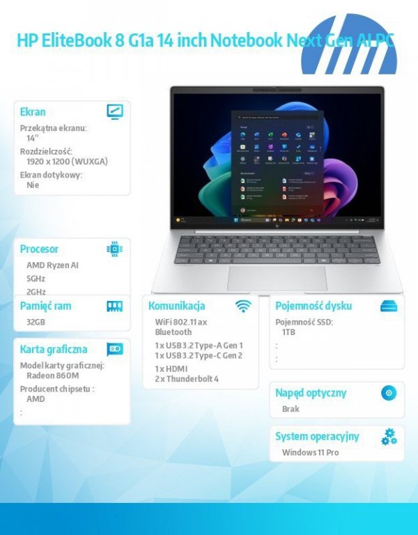 HP Inc. Notebook EliteBook 8 G1a Ryzen AI 7 PRO 350  1TB/32GB/W11P/14.0   C51HCET