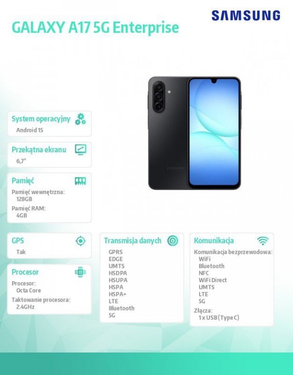 Samsung Smartfon Galaxy A17 5G 4/128GB Enterprise Edition czarny