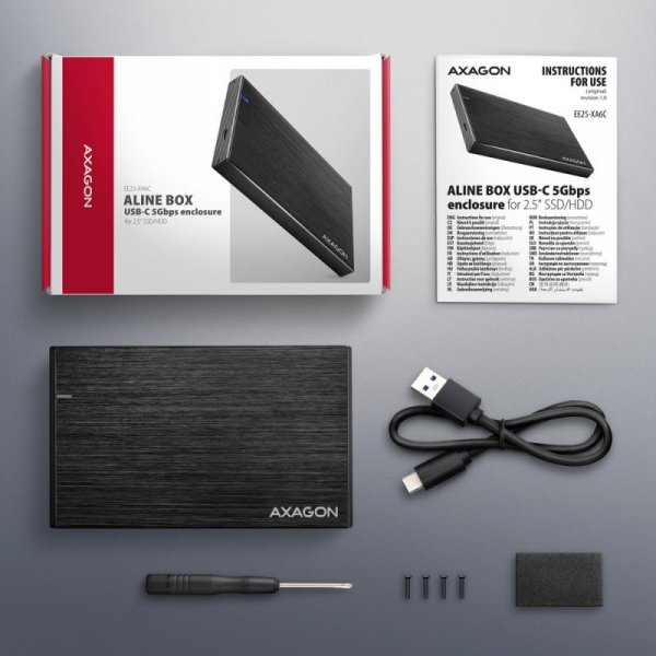 AXAGON EE25-XA6C Obudowa zewnętrzna aluminiowa, USB-C 3.2 Gen 1 SATA 6G 2.5&quot; 5Gbps